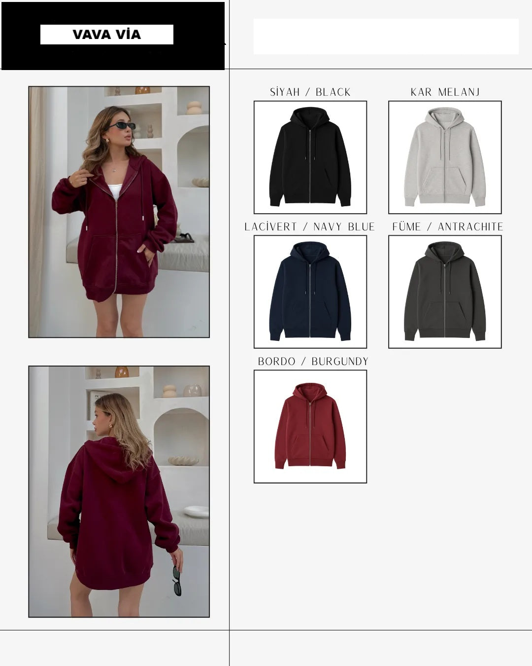 3 İPLİK FERMUARLI KAPÜŞONLU SWEATSHİRT