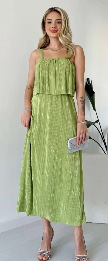 BELİ DÜĞÜM DETAYLI PİLİSELİ MİDİ ELBİSE