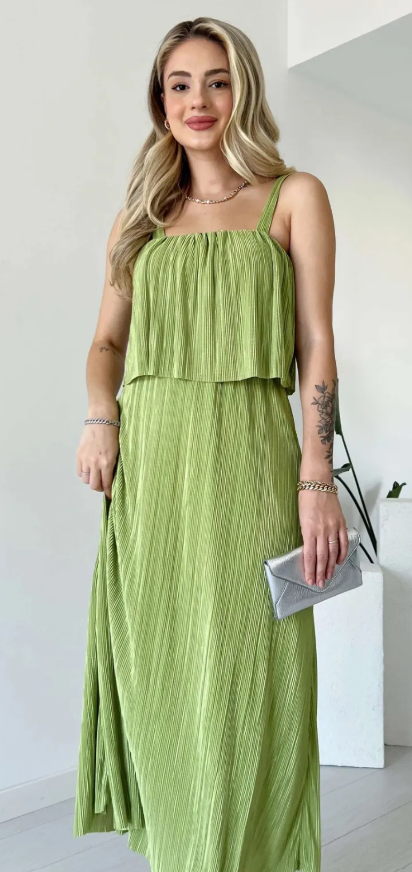 BELİ DÜĞÜM DETAYLI PİLİSELİ MİDİ ELBİSE