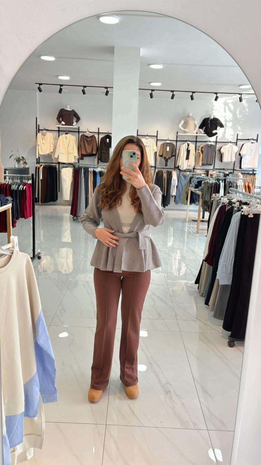 TRİKO GRİ BAĞLAMA DETAYLI CEKET