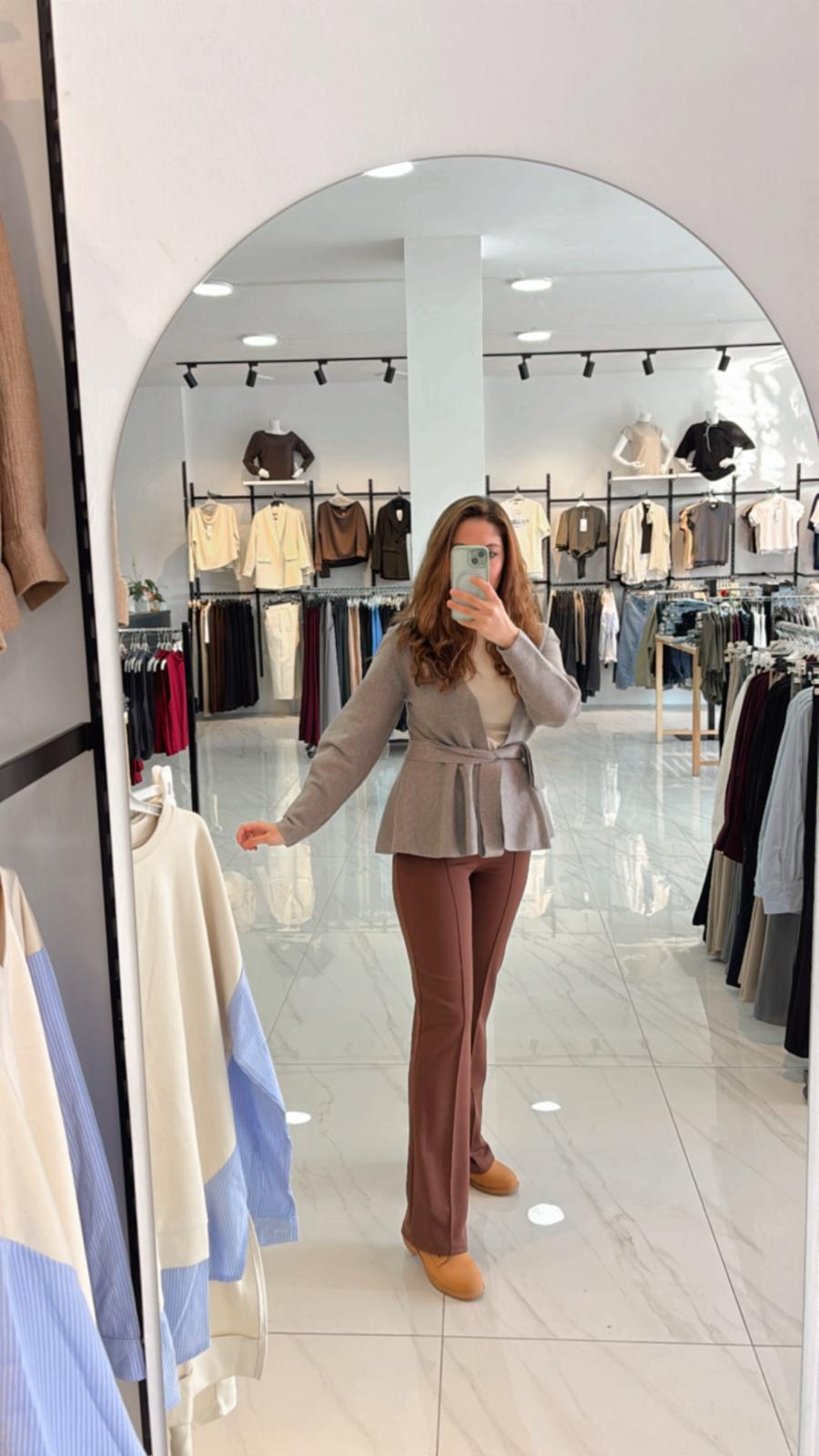 TRİKO GRİ BAĞLAMA DETAYLI CEKET