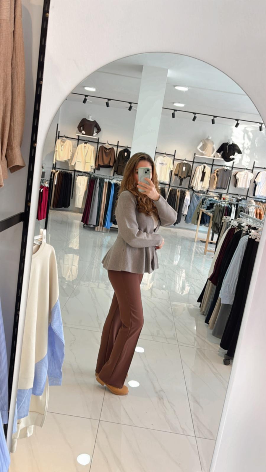 TRİKO GRİ BAĞLAMA DETAYLI CEKET