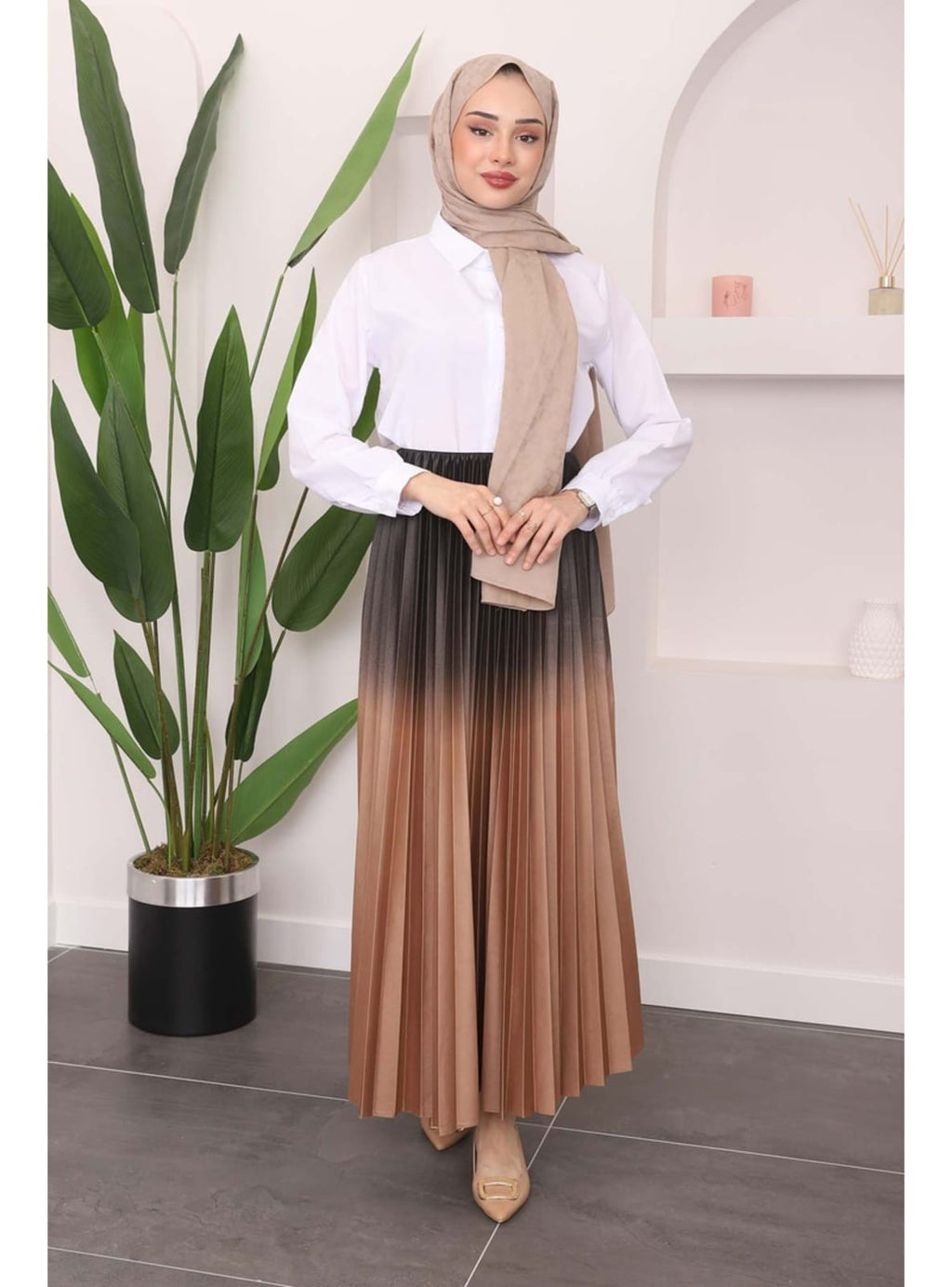 PİLELİ RENK DETAYLI UZUN ETEK