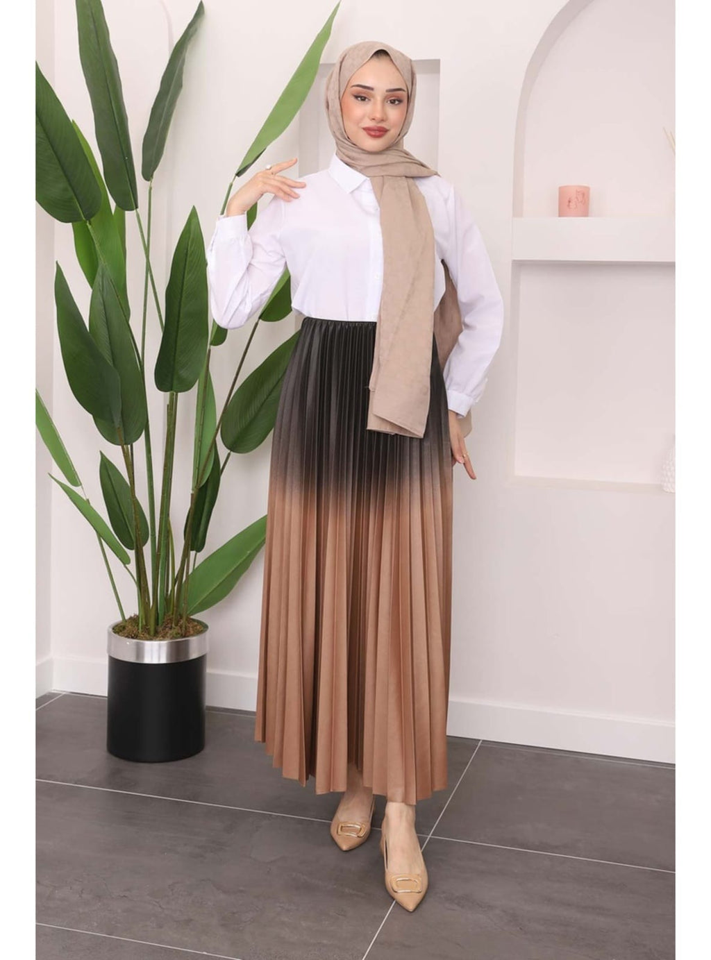 PİLELİ RENK DETAYLI UZUN ETEK