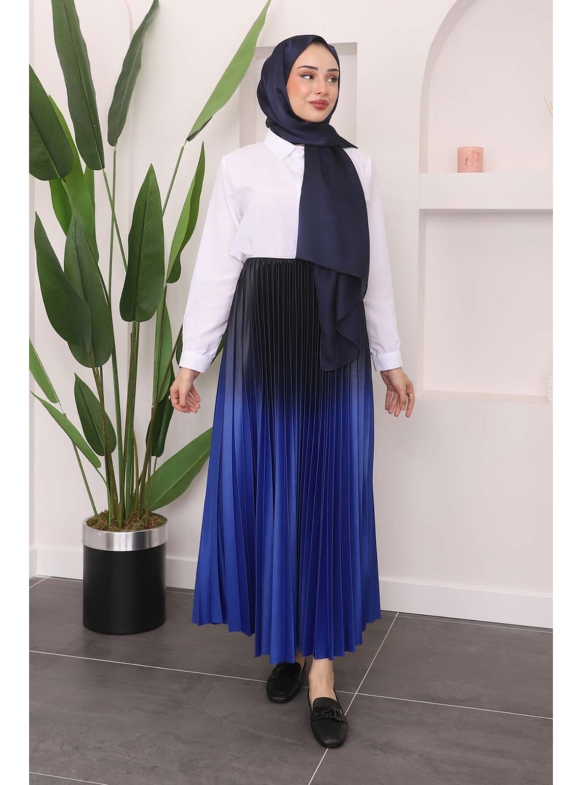 PİLELİ RENK DETAYLI UZUN ETEK