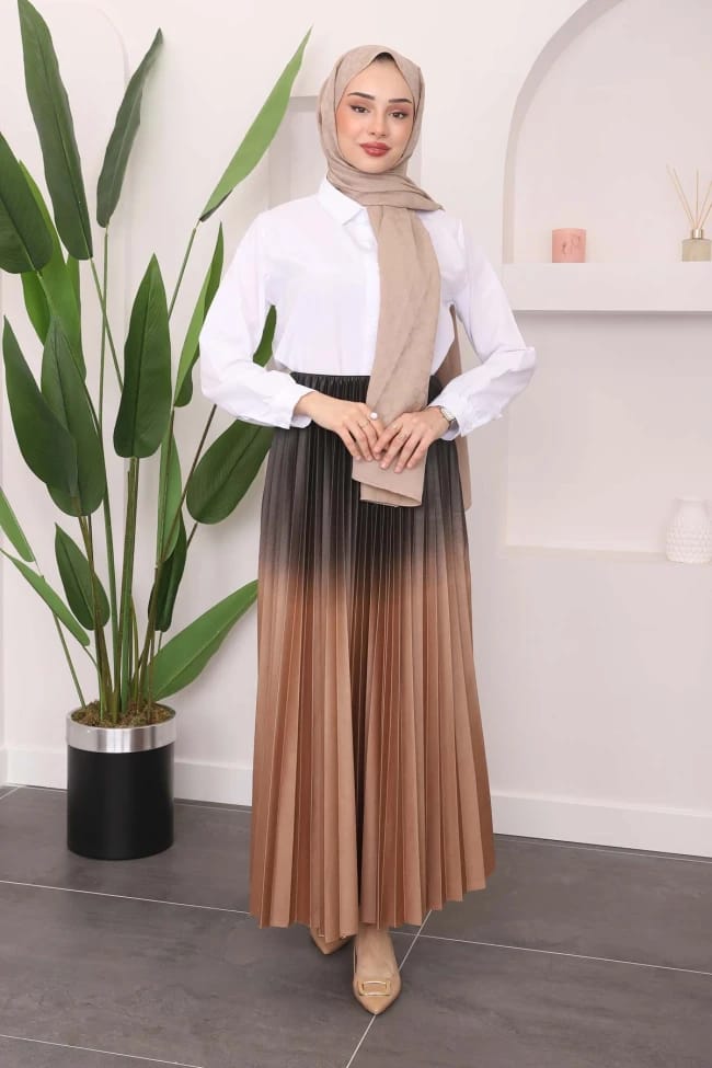 PİLELİ RENK DETAYLI UZUN ETEK