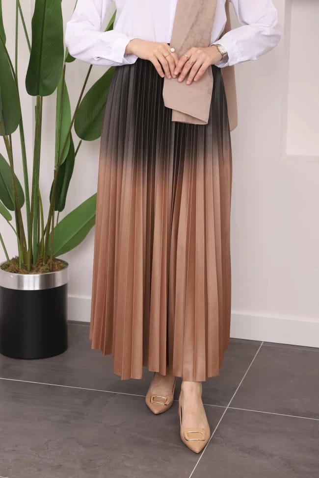 PİLELİ RENK DETAYLI UZUN ETEK