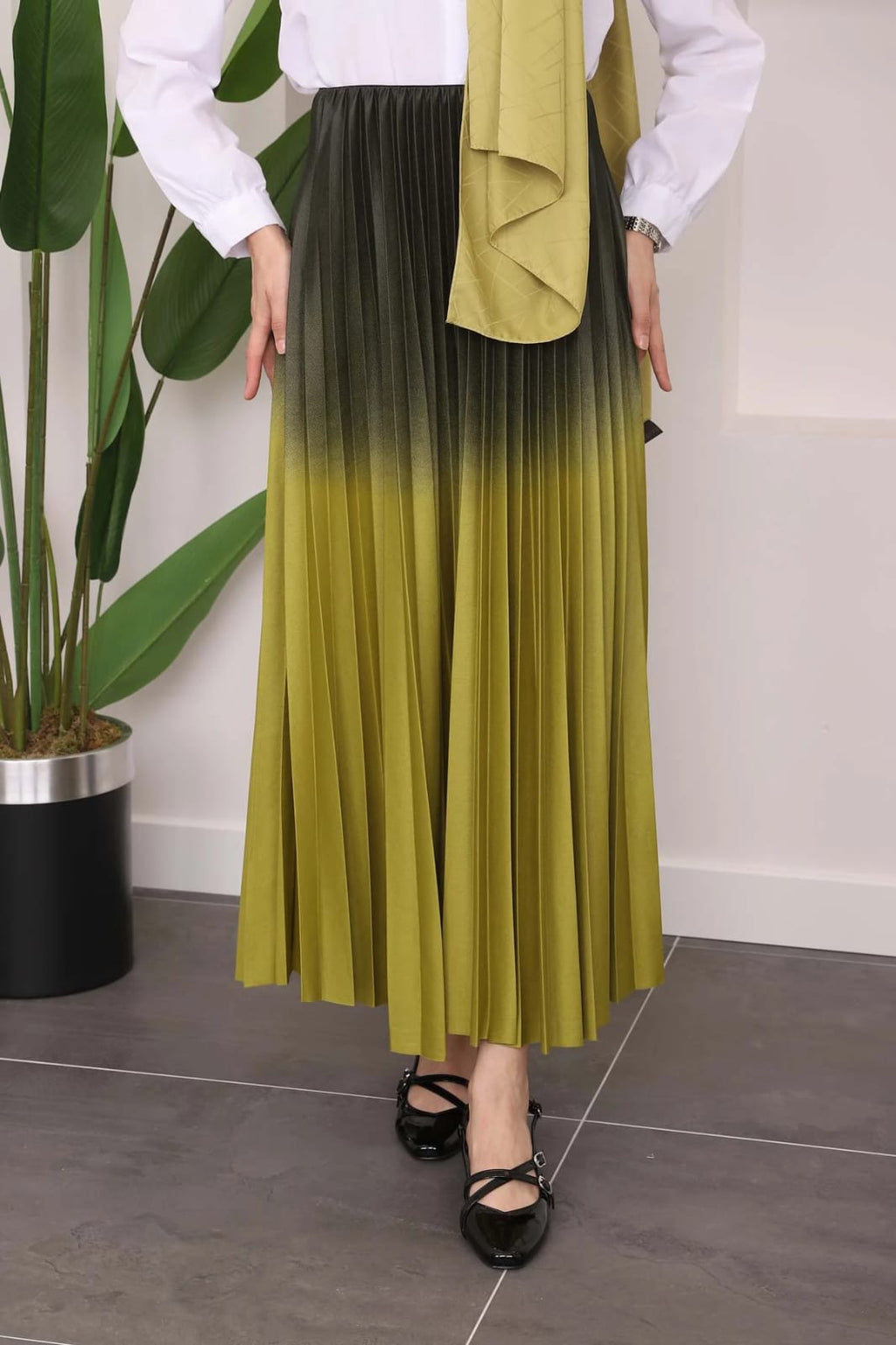 PİLELİ RENK DETAYLI UZUN ETEK