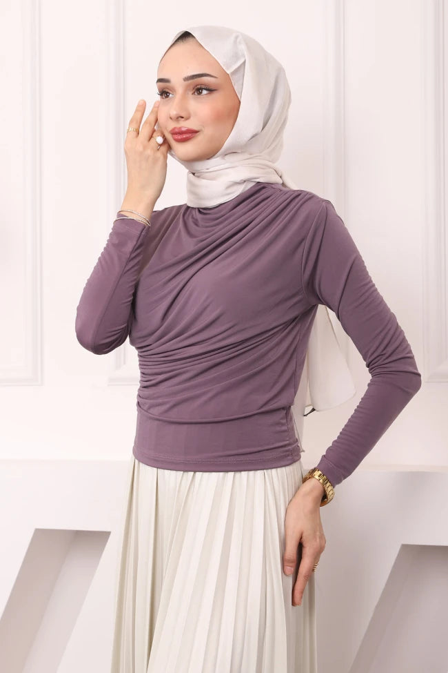 BALIKÇI YAKA DRAPELİ SANDY BLUZ