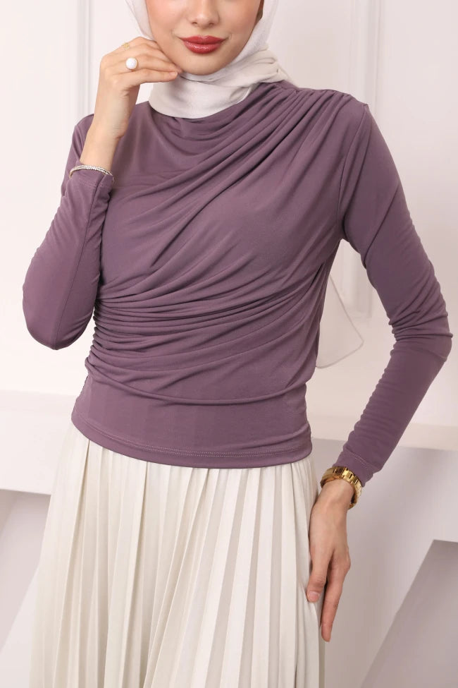 BALIKÇI YAKA DRAPELİ SANDY BLUZ