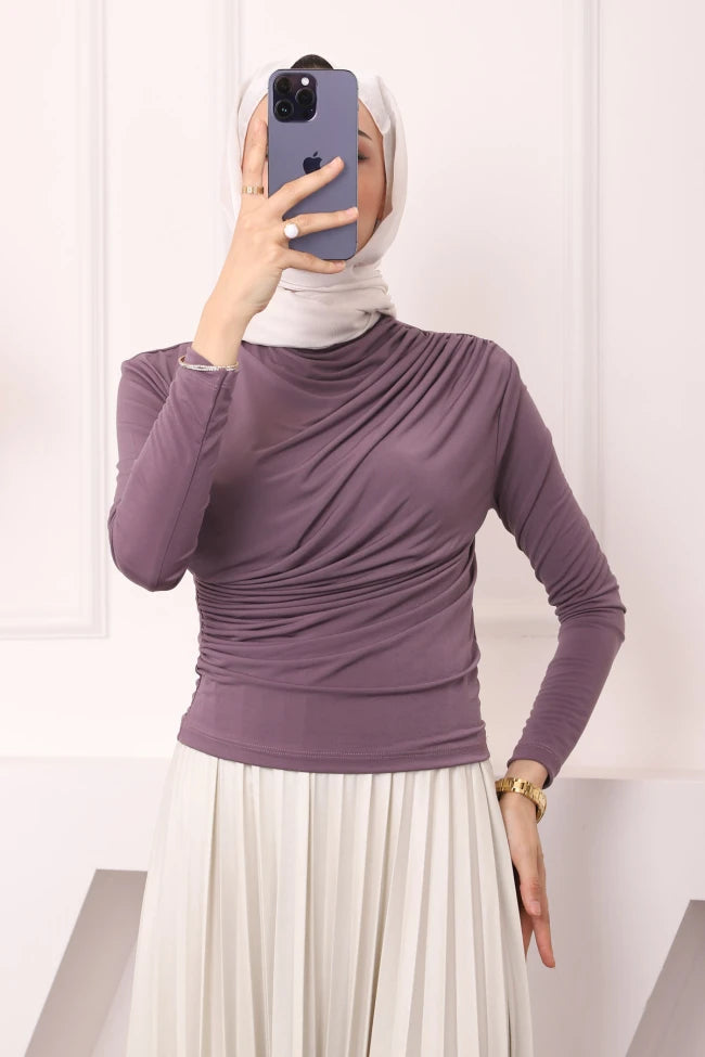 BALIKÇI YAKA DRAPELİ SANDY BLUZ