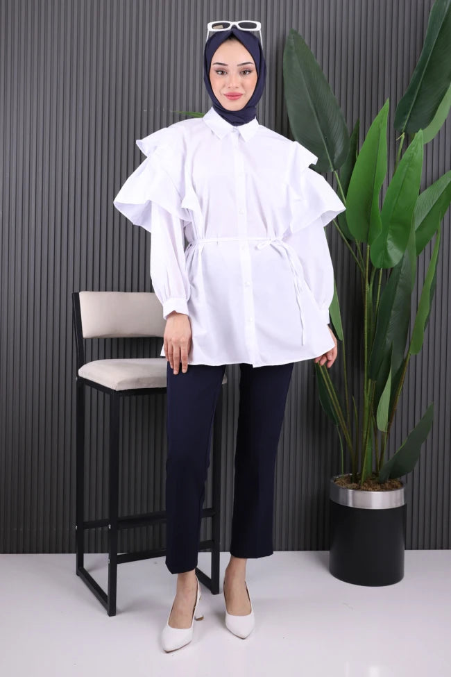 BEL KUŞAKLI FIRFIRLI TUNİK