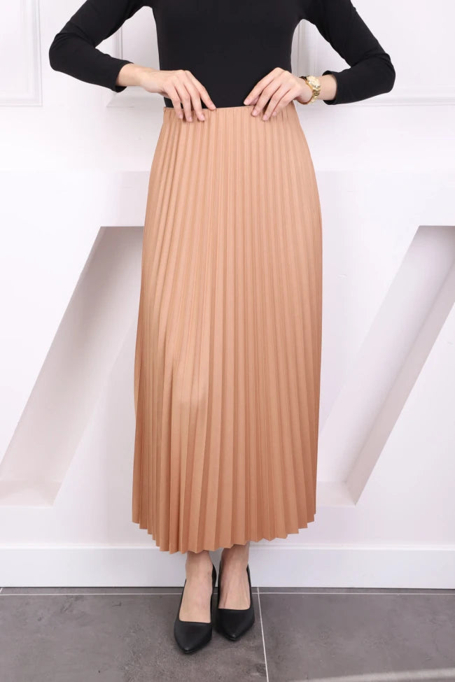 DERİ GÖRÜNÜMLÜ PİLİSELİ ETEK