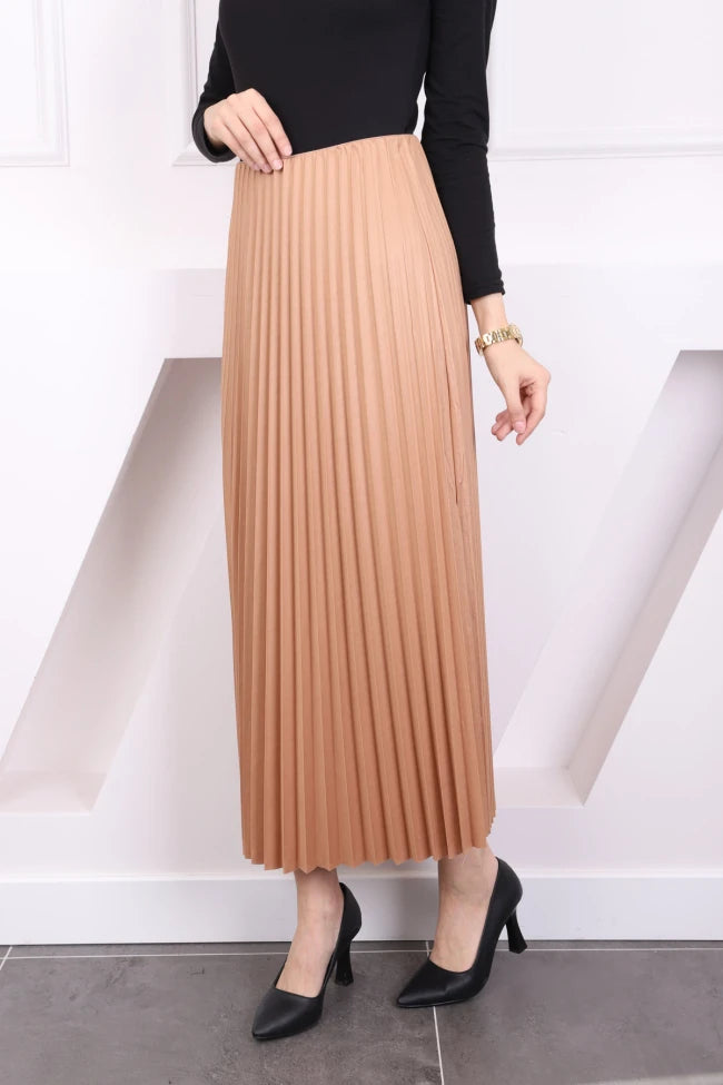 DERİ GÖRÜNÜMLÜ PİLİSELİ ETEK