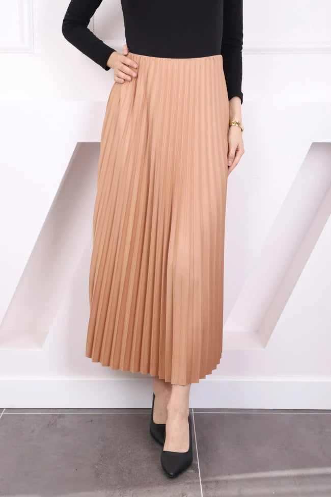 DERİ GÖRÜNÜMLÜ PİLİSELİ ETEK