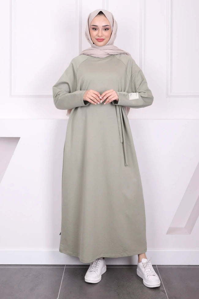 BEL KUŞAKLI BİSİKLET YAKA ELBİSE