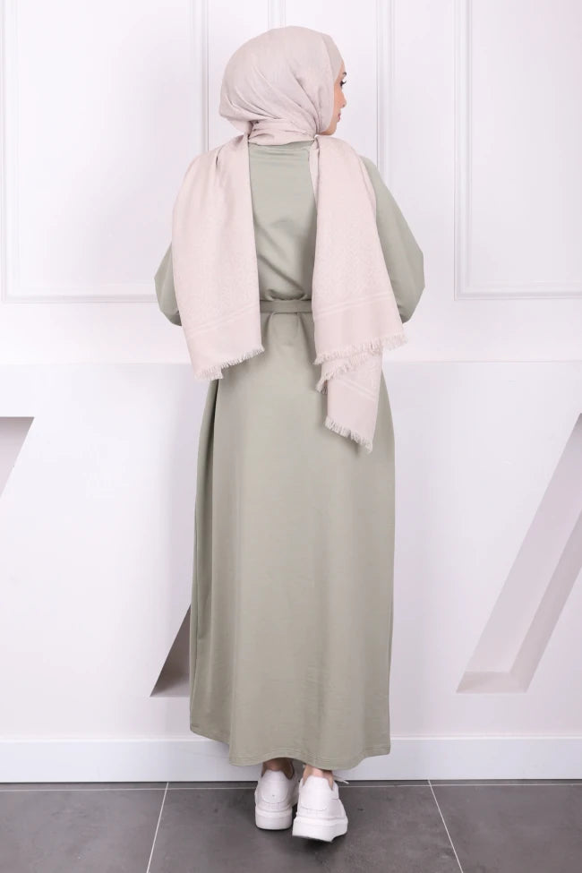 BEL KUŞAKLI BİSİKLET YAKA ELBİSE