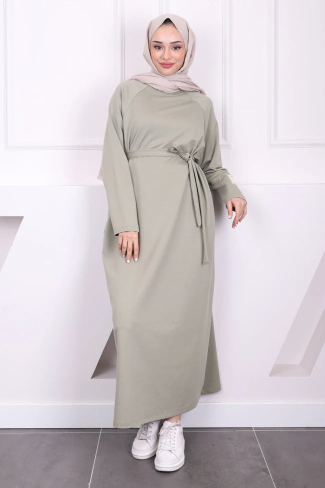 BEL KUŞAKLI BİSİKLET YAKA ELBİSE