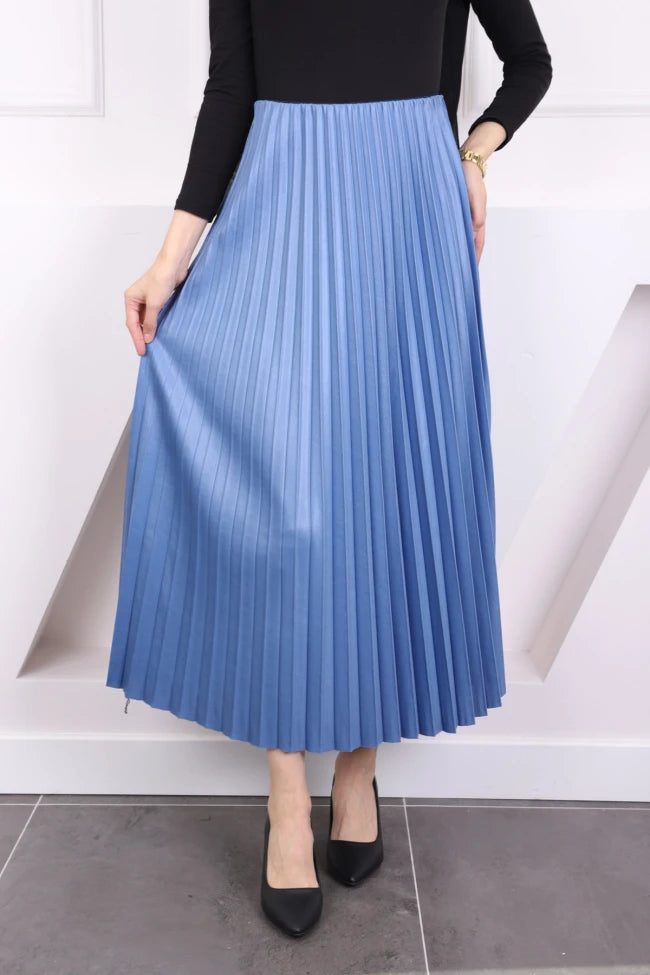 DERİ GÖRÜNÜMLÜ PİLİSELİ ETEK