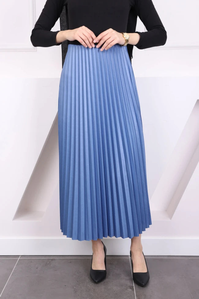 DERİ GÖRÜNÜMLÜ PİLİSELİ ETEK