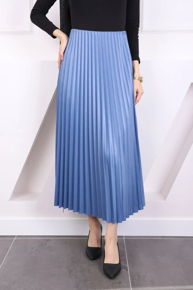 DERİ GÖRÜNÜMLÜ PİLİSELİ ETEK