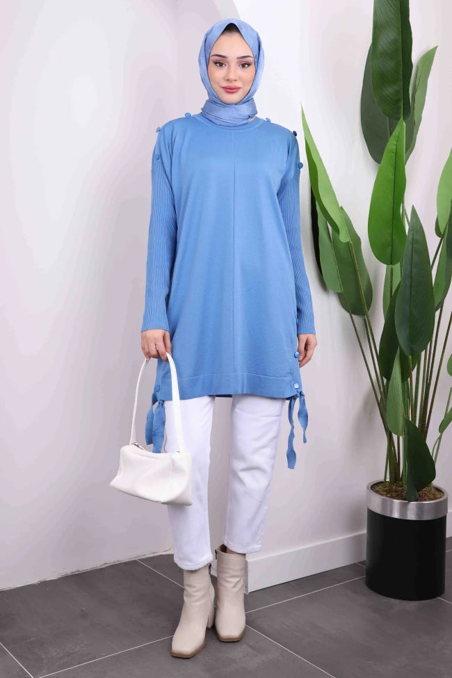 DÜĞME DETAYLI SOĞUK İPLİK TRİKO TUNİK