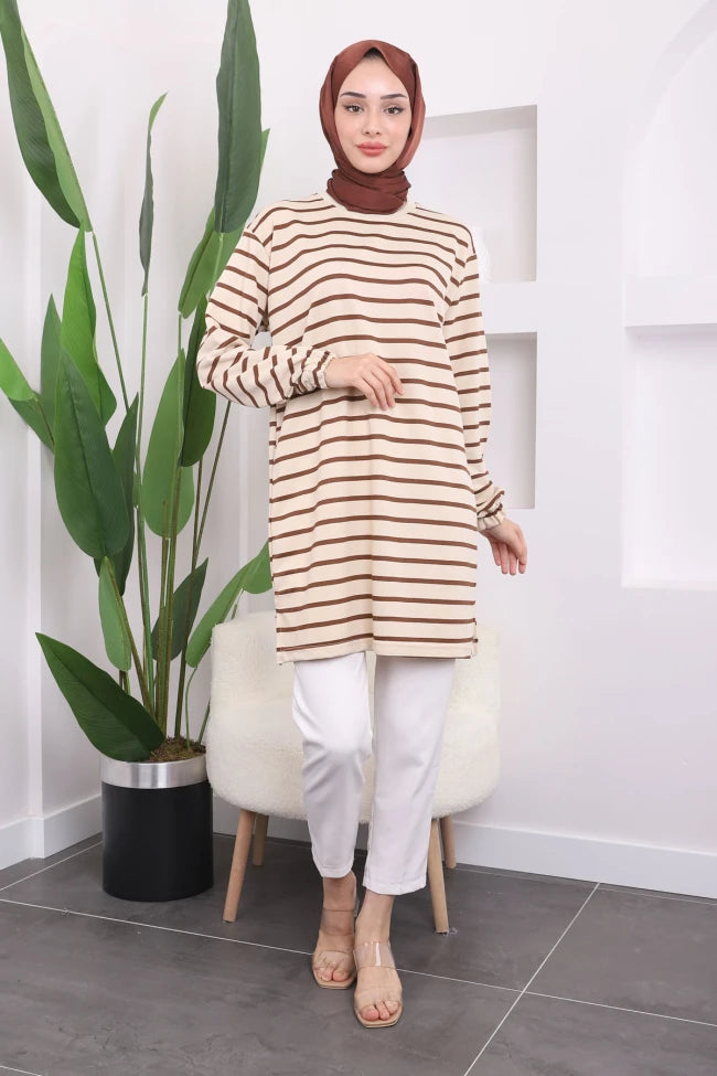 ÇİZGİLİ BİSİKLET YAKA TUNİK