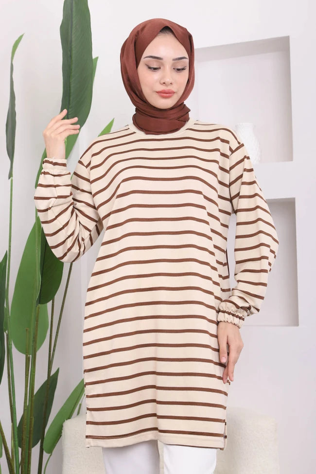 ÇİZGİLİ BİSİKLET YAKA TUNİK