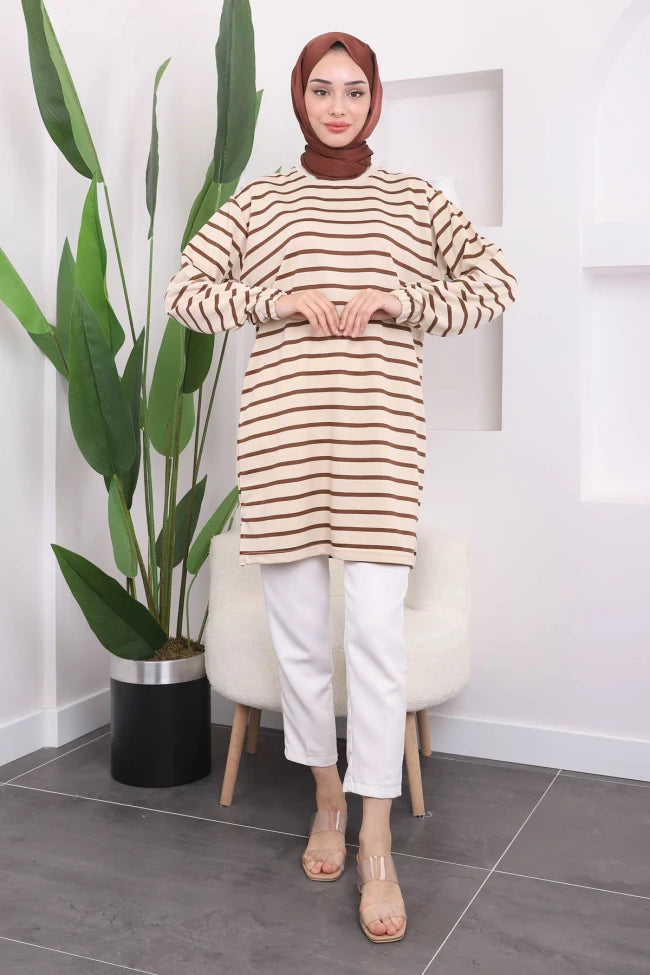 ÇİZGİLİ BİSİKLET YAKA TUNİK