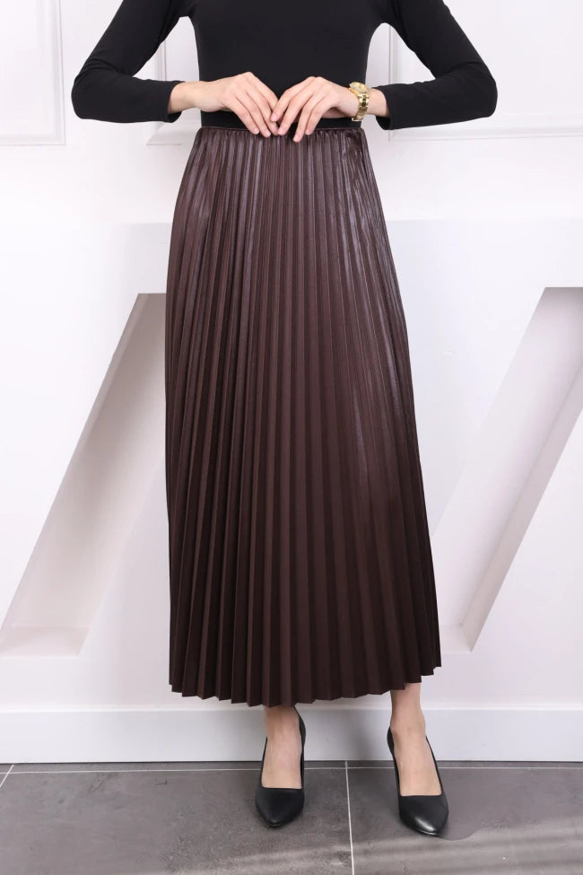 DERİ GÖRÜNÜMLÜ PİLİSELİ ETEK