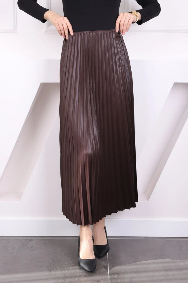 DERİ GÖRÜNÜMLÜ PİLİSELİ ETEK