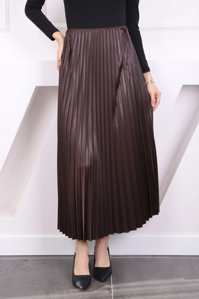 DERİ GÖRÜNÜMLÜ PİLİSELİ ETEK