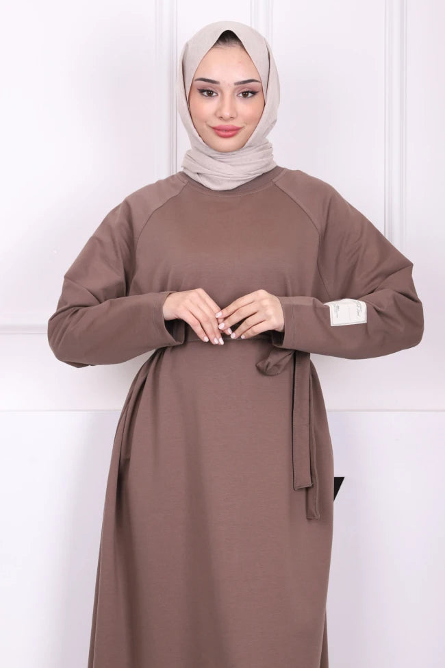 BEL KUŞAKLI BİSİKLET YAKA ELBİSE