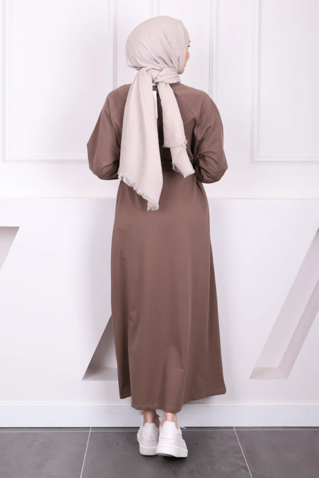 BEL KUŞAKLI BİSİKLET YAKA ELBİSE