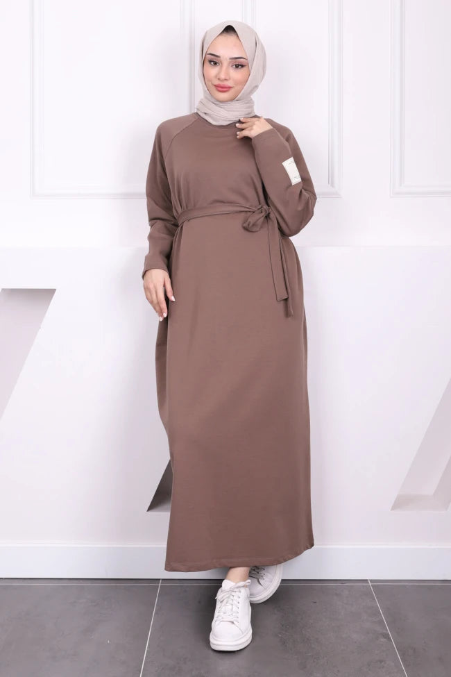 BEL KUŞAKLI BİSİKLET YAKA ELBİSE