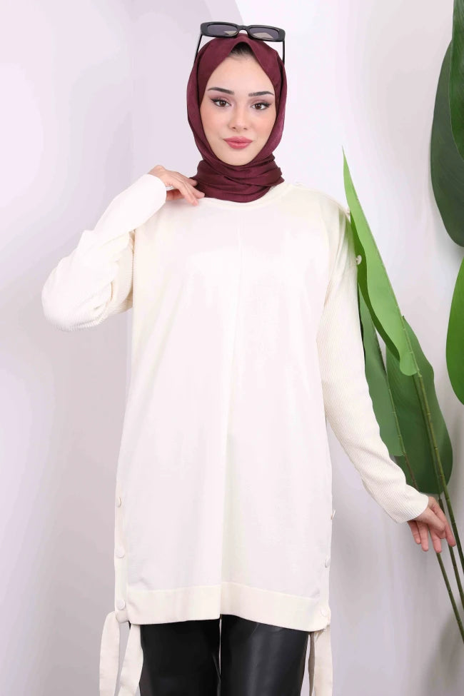 DÜĞME DETAYLI SOĞUK İPLİK TRİKO TUNİK