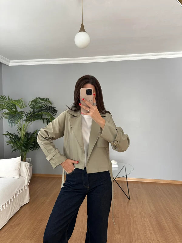 KISA CROP TENCEL KUMAŞ CEKET