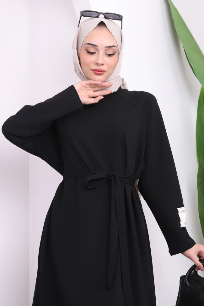 BEL KUŞAKLI BİSİKLET YAKA ELBİSE