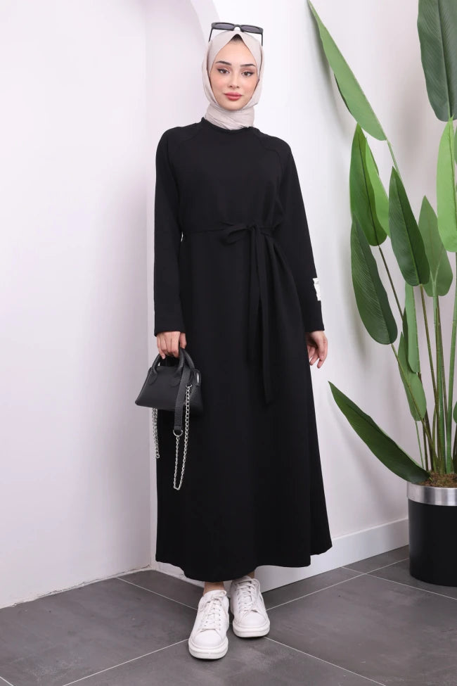 BEL KUŞAKLI BİSİKLET YAKA ELBİSE