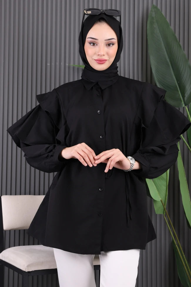 BEL KUŞAKLI FIRFIRLI TUNİK