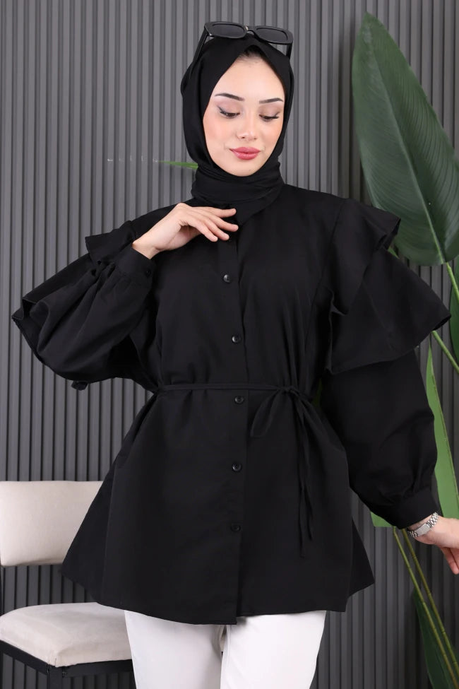 BEL KUŞAKLI FIRFIRLI TUNİK