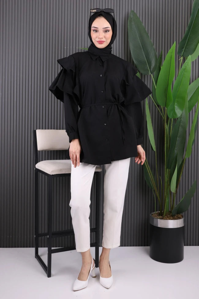 BEL KUŞAKLI FIRFIRLI TUNİK