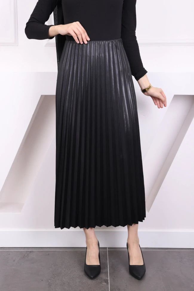 DERİ GÖRÜNÜMLÜ PİLİSELİ ETEK