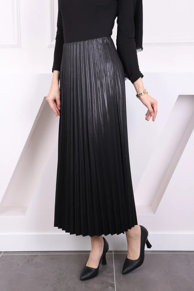 DERİ GÖRÜNÜMLÜ PİLİSELİ ETEK