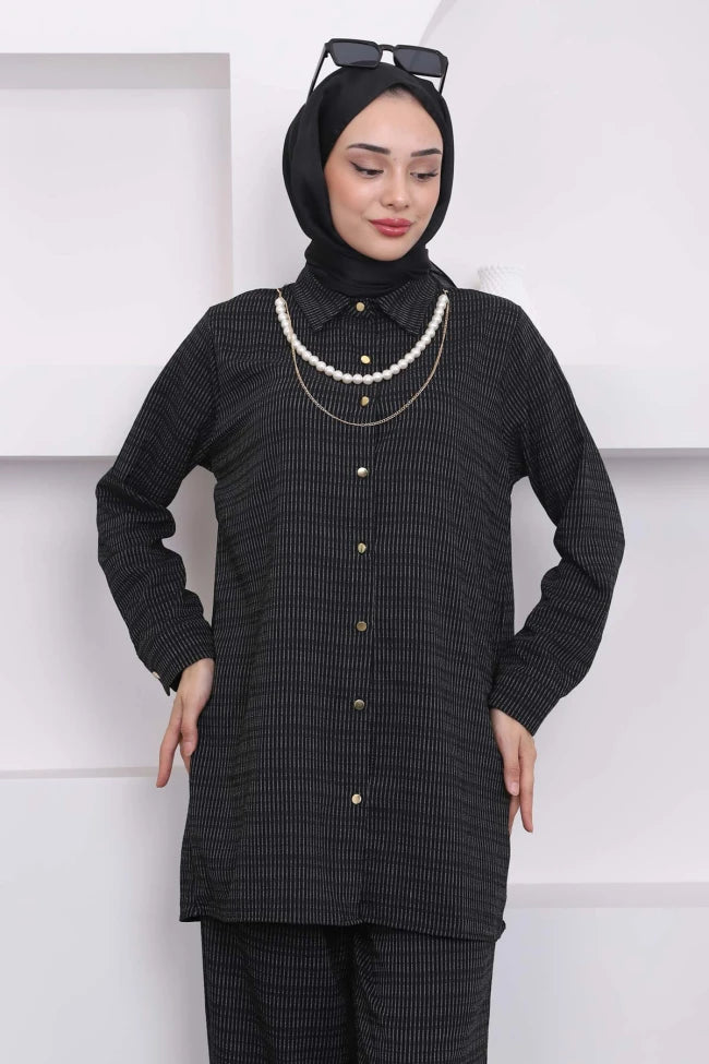 KOLYELİ ÇİZGİLİ TUNİK PANTOLON TAKIM