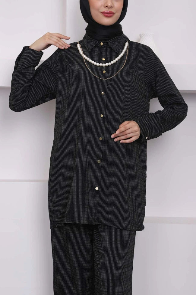 KOLYELİ ÇİZGİLİ TUNİK PANTOLON TAKIM