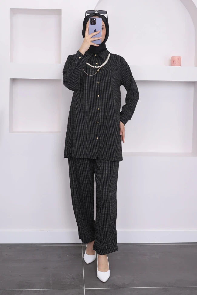 KOLYELİ ÇİZGİLİ TUNİK PANTOLON TAKIM