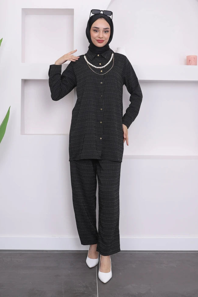 KOLYELİ ÇİZGİLİ TUNİK PANTOLON TAKIM