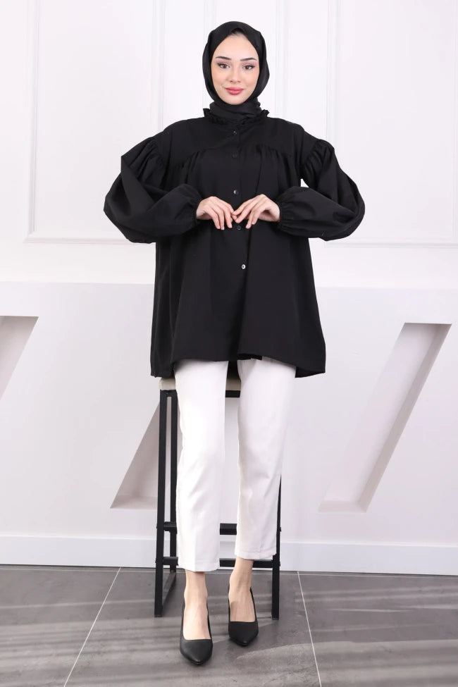 YAKA FIRFIRLI BALON KOL TUNİK