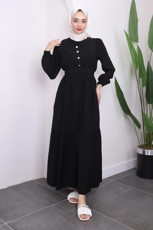 BEL BÜZGÜLÜ KETEN ELBİSE